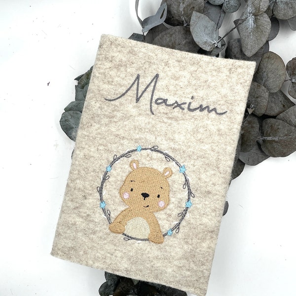 U-booklet made of felt personalized I U-booklet cover examination booklet protective cover bear boho embroidered I vaccination certificate cover I birth gift I baby