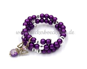 Stillarmband Crackle mit Schutzengel violett lila