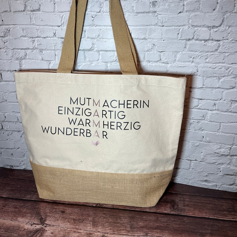 Personalisierte Jutetasche Shoppen mit Mama Geschenk Frau Schwester Freundin Mama Oma Einkaufstasche Geburtstag I Muttertag Bild 7