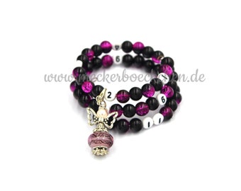 Stillarmband Crackle mit Schutzengel schwarz Pink