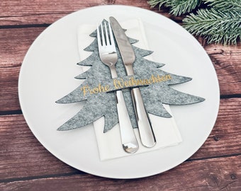 Cutlery holder fir tree | with name | Merry Christmas | Cutlery bag | Christmas decoration | Table decoration | felt | personalized