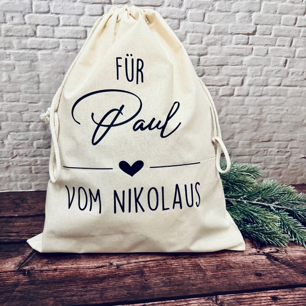 Personalisierter Nikolaussack | Nikolaussäckchen | Nikolausstrumpf | Nikolausgeschenk I Personalisiertes Nikolaussäckchen aus Baumwolle