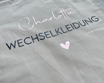 Gepersonaliseerde tas voor schone kleding voor de kleuterschool, schone kleding, stoffen tas, vuile was, gymkleding