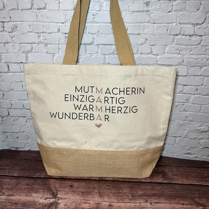 Personalisierte Jutetasche Shoppen mit Mama Geschenk Frau Schwester Freundin Mama Oma Einkaufstasche Geburtstag I Muttertag Bild 4