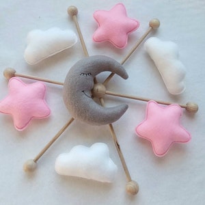 Cute Baby Mobile with felt pendants - moon, clouds and stars - color requests possible