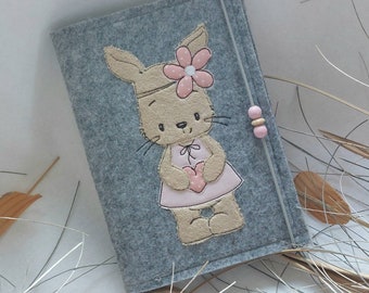 Cover for U-booklet made of felt - embroidered with a cute bunny girl - Personalizable with name - Cover for mother's passport / mommy pass / U-booklet