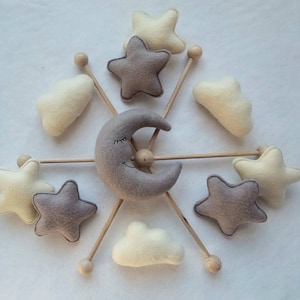 Cute Baby Mobile with felt pendants - moon, clouds and stars - color requests possible