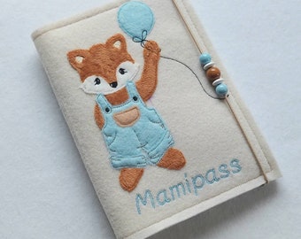 Hülle für UHeft aus Filz - bestickt mit einem süßen Fuchs - Personalisierbar mit Namen - Hülle Mutterpass / Mamipass / U-Heft