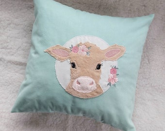 Name pillow / birth pillow with sweet calf / cow - customizable with name and dates of birth