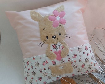 Name pillow / birth pillow with a cute rabbit girl - can be personalized with name and birth dates