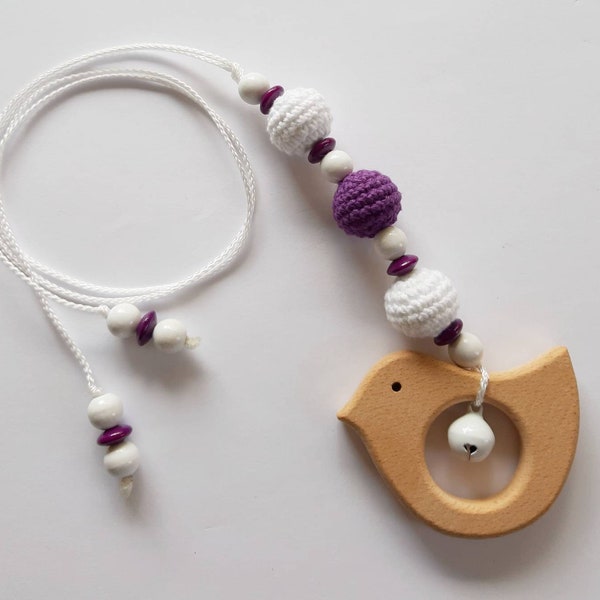 Maxi Cosi/poussette pendentif-avec des perles au crochet et en bois pendentif/dump bague en bois naturel-dans des couleurs un vœu pieux et pendentifs un vœu pieux