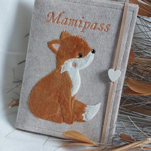 Couverture pour livret U en feutre - brodée d'un joli renard - Personnalisable avec nom - Couverture pour passeport mère / pass maman / U-booklet