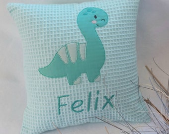 Name pillow / birth pillow with a cute dinosaur - can be personalized with name and birth dates