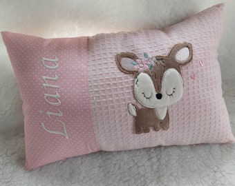 Name pillow / birth pillow with sweet deer - customizable with name and dates of birth