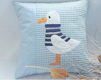 Name pillow / birth pillow seagull - personalizable with name and date of birth