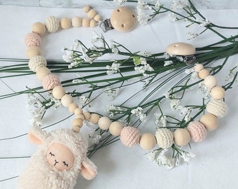 Stroller chain can also be personalized with or without a name - with cute sheep crocheted beads - color preferences possible