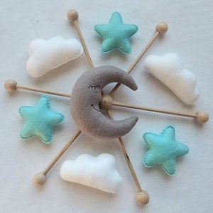 Cute Baby Mobile with felt pendants - moon, clouds and stars - color requests possible
