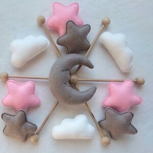 Cute Baby Mobile with felt pendants - moon, clouds and stars - color requests possible