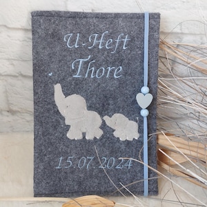 Couverture pour livret U en feutre - brodée d'un joli éléphant - Personnalisable avec nom - Couverture pour passeport mère / pass maman / U-booklet