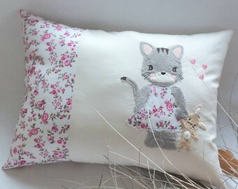 Name pillow / birth pillow with a cute kitten - can be personalized with name and birth dates
