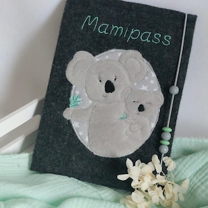 Couverture pour livret U en feutre - brodée d'adorables koalas - Personnalisable avec nom - Couverture pour passeport mère / pass maman / U-booklet