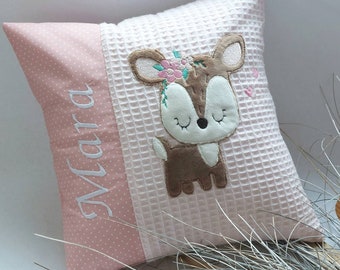 Name pillow / birth pillow with a cute boho deer - can be personalized with name and birth dates