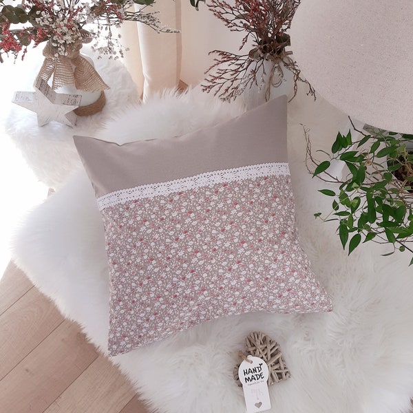 Pillow Cover Decorative Pillow Decorative Pillow Country House Beige Taupe "Collection Scattered Floral Taupe" Cottage Country House Lace Ribbon
