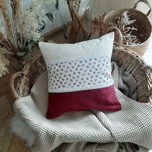 Cushion cover/cushion cover decorative cushion country house cottage flowers bordeaux white linen lace ribbon 40 x 40 cm