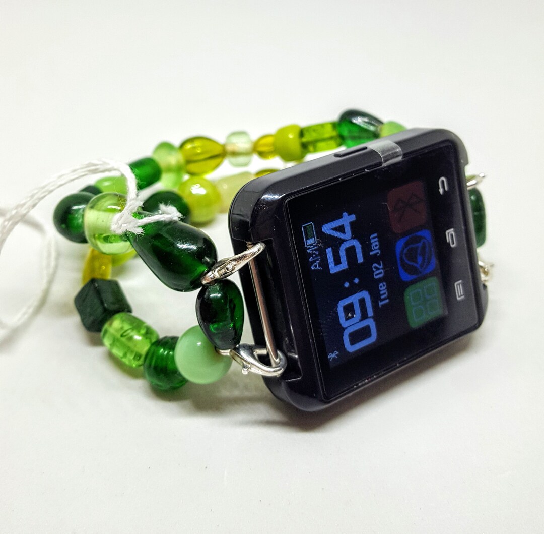 Chunky Green Bead Watch Band With Regular Watch. Band Fits Most Apple