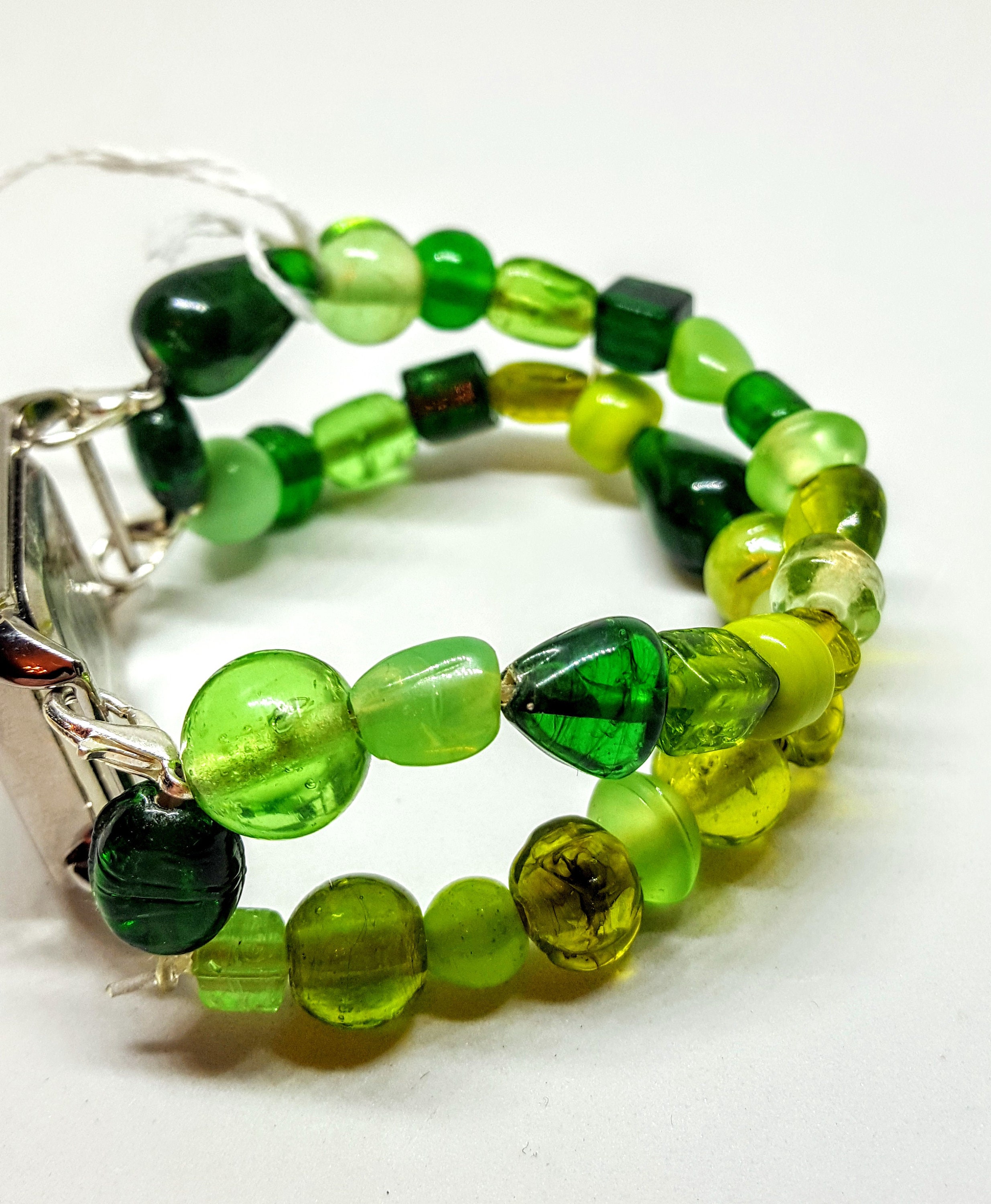 Chunky green bead watch band with regular watch. Band fits Etsy