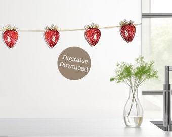 Strawberry Garland DIGITAL | Printable Strawberry Banner | Summer Decoration | Summer Bunting | Instant Digital Download PDF