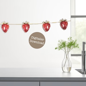 Guirnalda de fresas DIGITAL Banner de fresa imprimible Decoración de verano Cadena de banderines de verano Descarga digital instantánea en PDF imagen 1