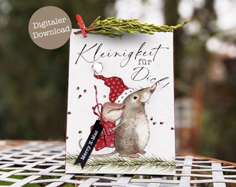 Druckbares Weihnachtsgeschenk Maus | Geschenkverpackung für Kleinigkeit | Geldgeschenk zum Ausschneiden | Digitaler Download