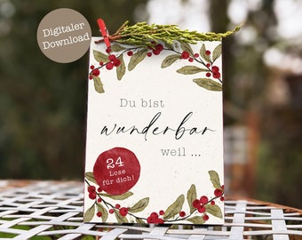 Druckbare "Du bist wunderbar, weil" Tüte | DIY Adventskalender zum selber basteln | Digitaler Download