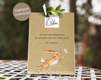 Druckbare Ostertüte mit Spruch | Tüte Geschenkverpackung Ostern | Geldgeschenk | Digitaler Download