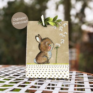 Druckbare Geschenkverpackung Ostern Geldgeschenk Tüte Osterhase Digitaler Download Bild 1