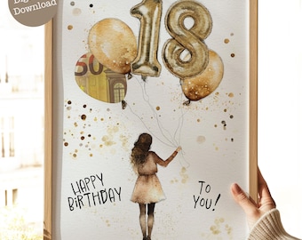 18th birthday gift for girls | Giving money for 18th birthday | Gift idea for 18th birthday | Money packaging for 18th birthday | Digital file