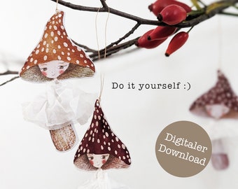 DIY Anhänger Pilze | Geschenkanhänger Fliegenpilz | Mitbringsel Silvester Neujahr |  Baumschmuck | Digitaler Download