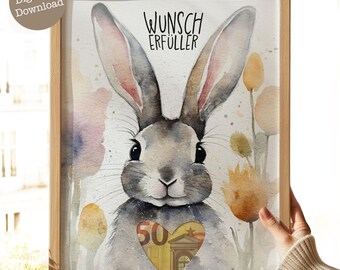 Easter money gift | Easter bunny wish-fulfiller | Beautifully wrapping money | Creatively giving money as a gift | Digital download