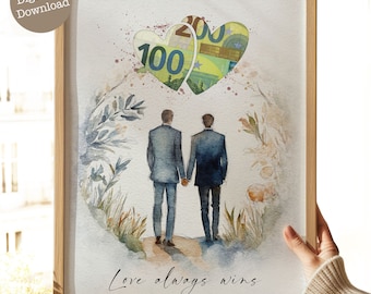 Money gift Mr and Mr wedding | Gay Wedding | Gift idea gay couple | Pack money beautifully | Digital Download
