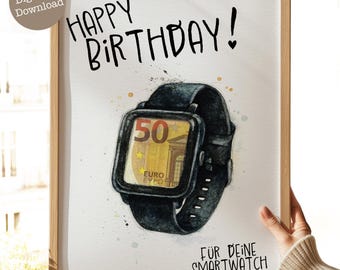 Geld cadeau voor verjaardagshorloge l Smartwatch geld cadeau l Cadeaubon horloge l Geld cadeau voor fitnesshorloge l Digitale download