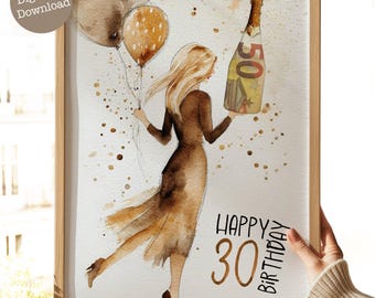 Regalo in denaro per una donna bionda di 30 anni | 30° compleanno per le donne | Idea regalo per le donne | 30° compleanno | Regalo di compleanno per le donne | Download digitale 040
