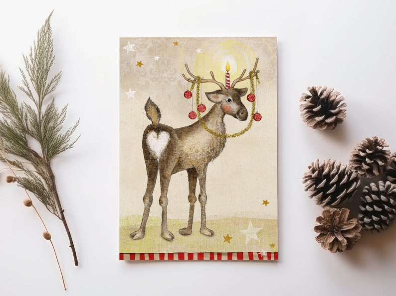 Christmas card with heart funny Christmas card reindeer Christmas card love image 1