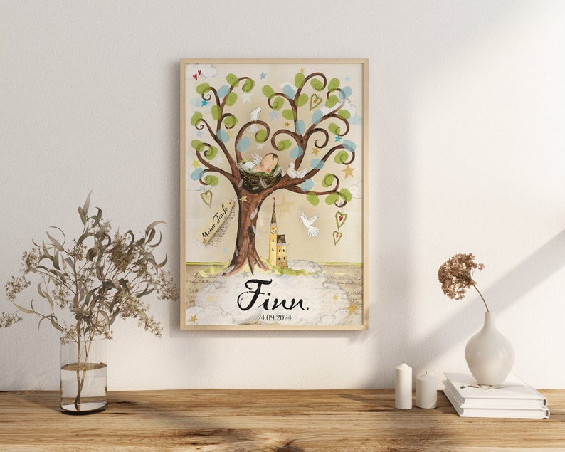 Baptism gift Baptism tree Boy personalized Baptism Tree of life Fingerprint Gift for baptism Tree of life Gift from godfather image 2