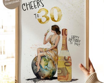 Regalo in denaro per il 30° compleanno | Donna che compie 30 anni | Idea regalo per donne | Incartare i soldi in modo elegante | Regalo di compleanno per donne | Download immediato 039