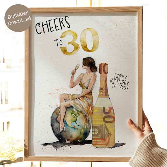 Geldgeschenk 30 Geburtstag | 30. Geburtstag Frau | Geschenkidee Frau | Geld schön verpacken | Geburtstagsgeschenk Frau | Sofort Download 039