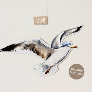 Ciondolo DIGITALE gabbiano | Crea un gabbiano in volo | Artigianato di decorazioni marine | Modelli per lavoretti a forma di gabbiano | Download digitale