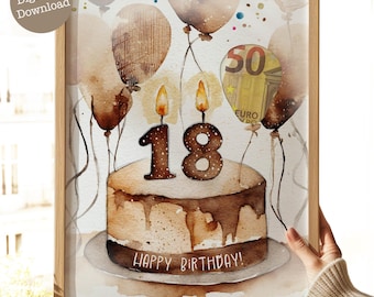 Gift idea for an 18th birthday | Money gift for an 18th birthday | Gift idea for an 18-year-old boy | Legal age | Digital download