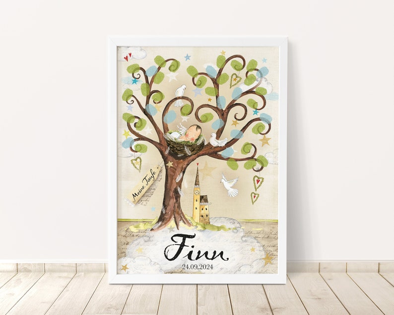 Baptism gift Baptism tree Boy personalized Baptism Tree of life Fingerprint Gift for baptism Tree of life Gift from godfather image 1