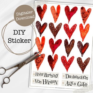 Adesivi a forma di cuore stampabili | Etichette regalo a forma di cuore | Modello di lavoretto sull'amore | Download digitale